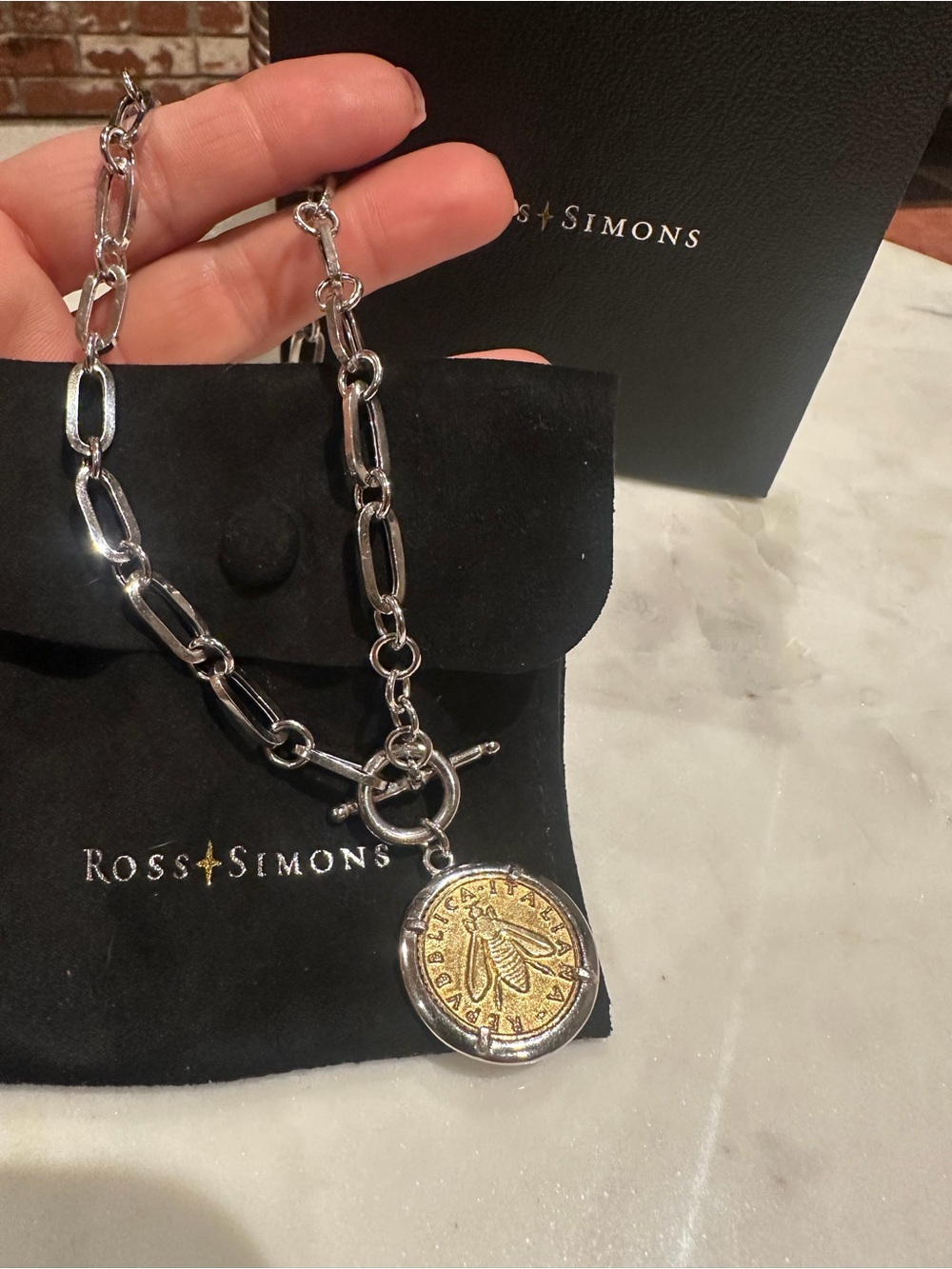 Ross-Simons Two-Tone Bee Coin Pendant Necklace - Silver and Gold